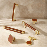 Stylish Gold Brown Leather Kitchen Cabinet Handles