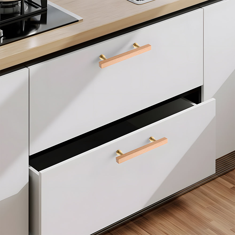 Brass Base Wooden Square Cabinet Handles