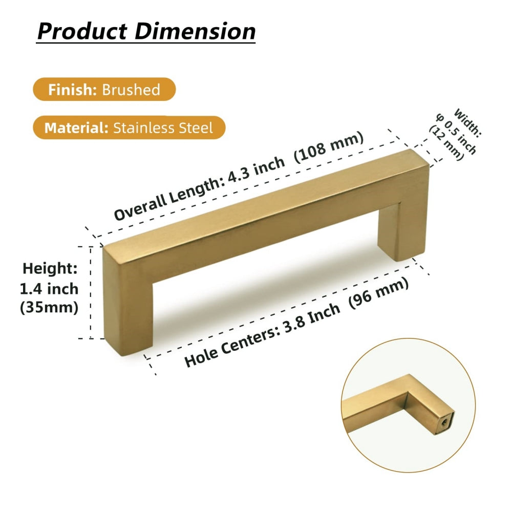Brushed Brass Kitchen Handles Square Drawer Pulls