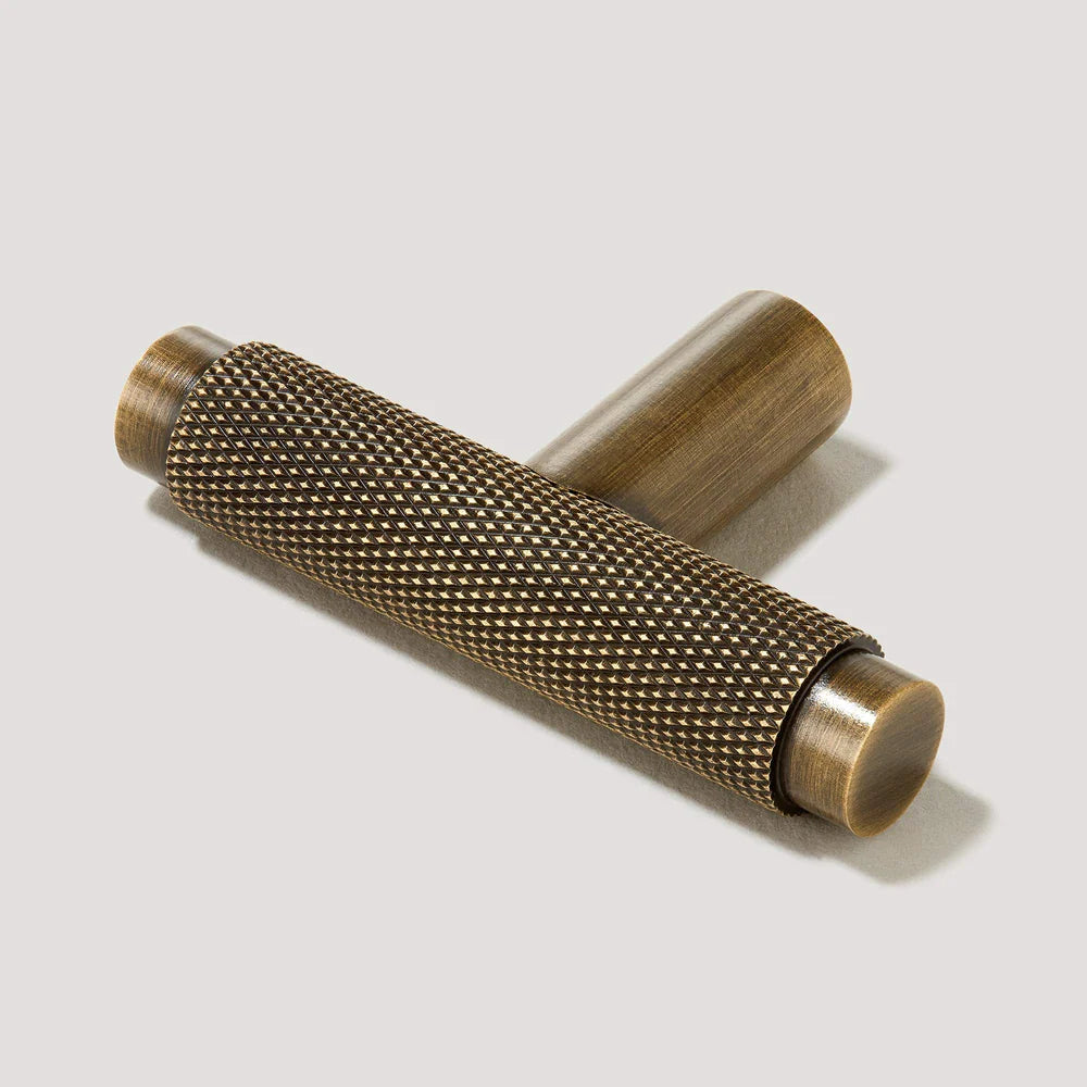 Brass Knurled T-Bar Cabinet Drawer Handles