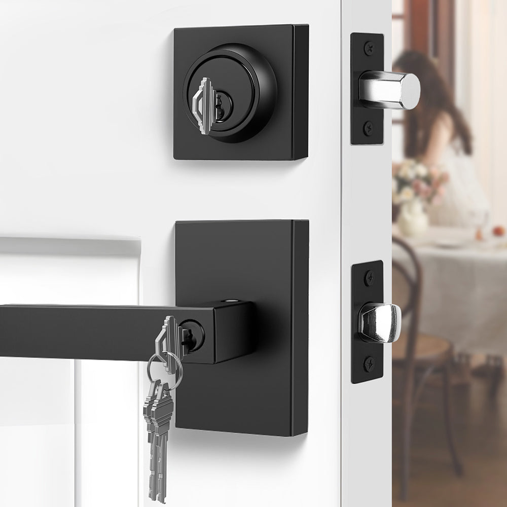 Square Contemporary Entry Door Handleset with Deadbolt