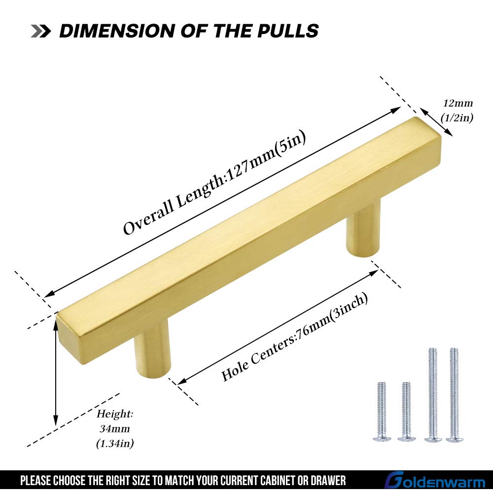 Square Brushed Gold Cabinet Pulls  For Kitchen