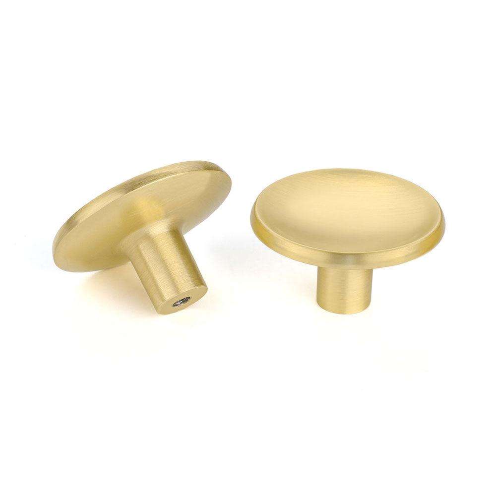 Brushed Brass Round Solid Drawer Knobs for Kitchen