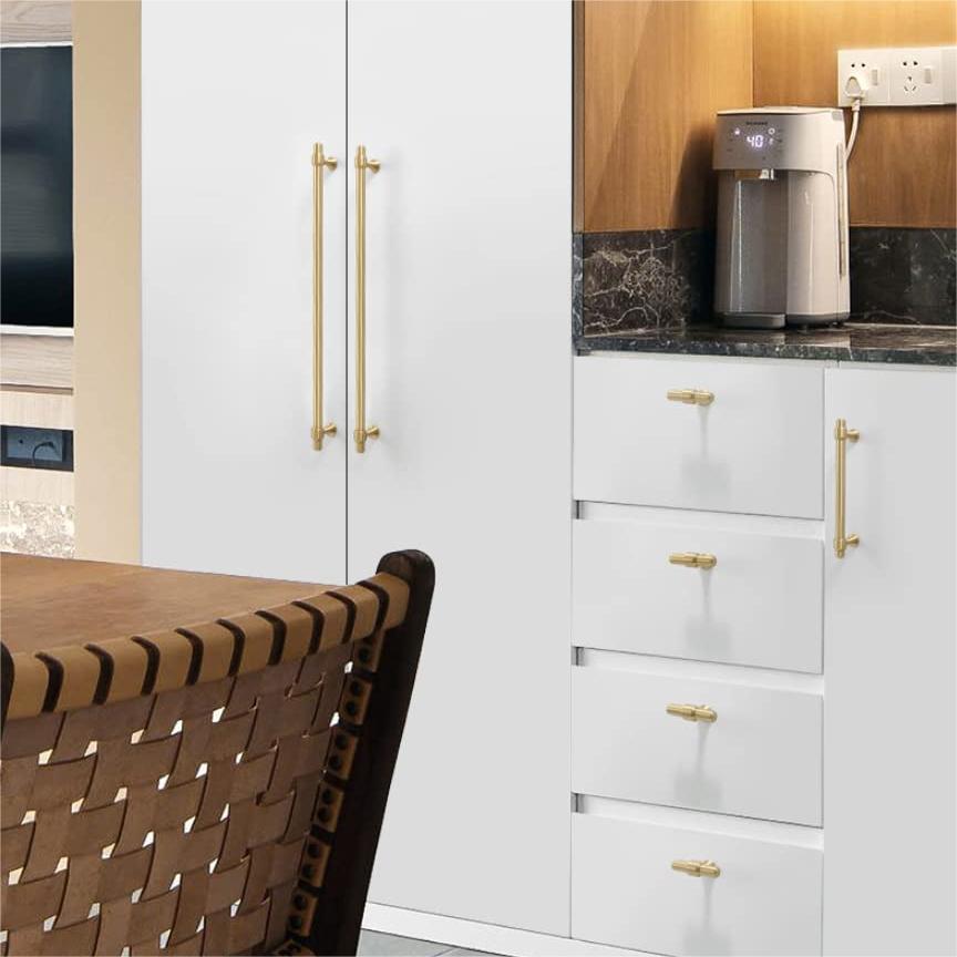 Gold Modern Brass Kitchen T-Bar Cabinet Drawer Pulls