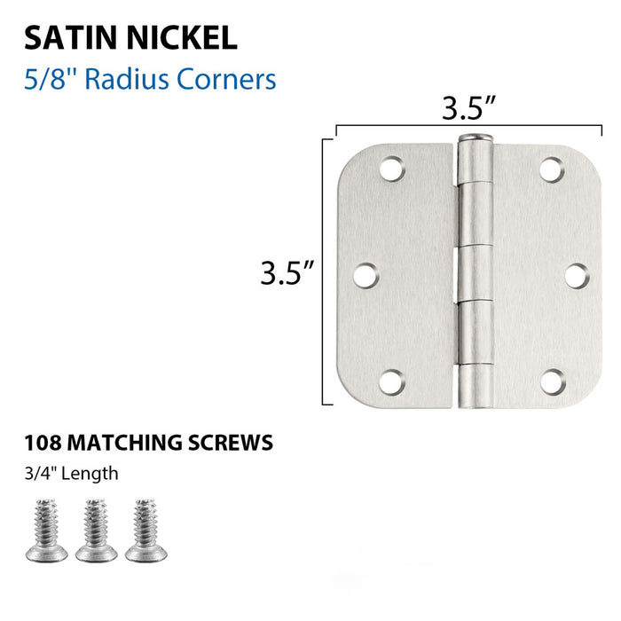 3.5 x 3.5'' Inch Satin Brass Door Hinges with 5/8'' Radius Corners