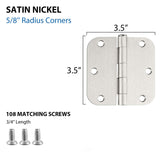 3.5 x 3.5'' Inch Satin Brass Door Hinges with 5/8'' Radius Corners