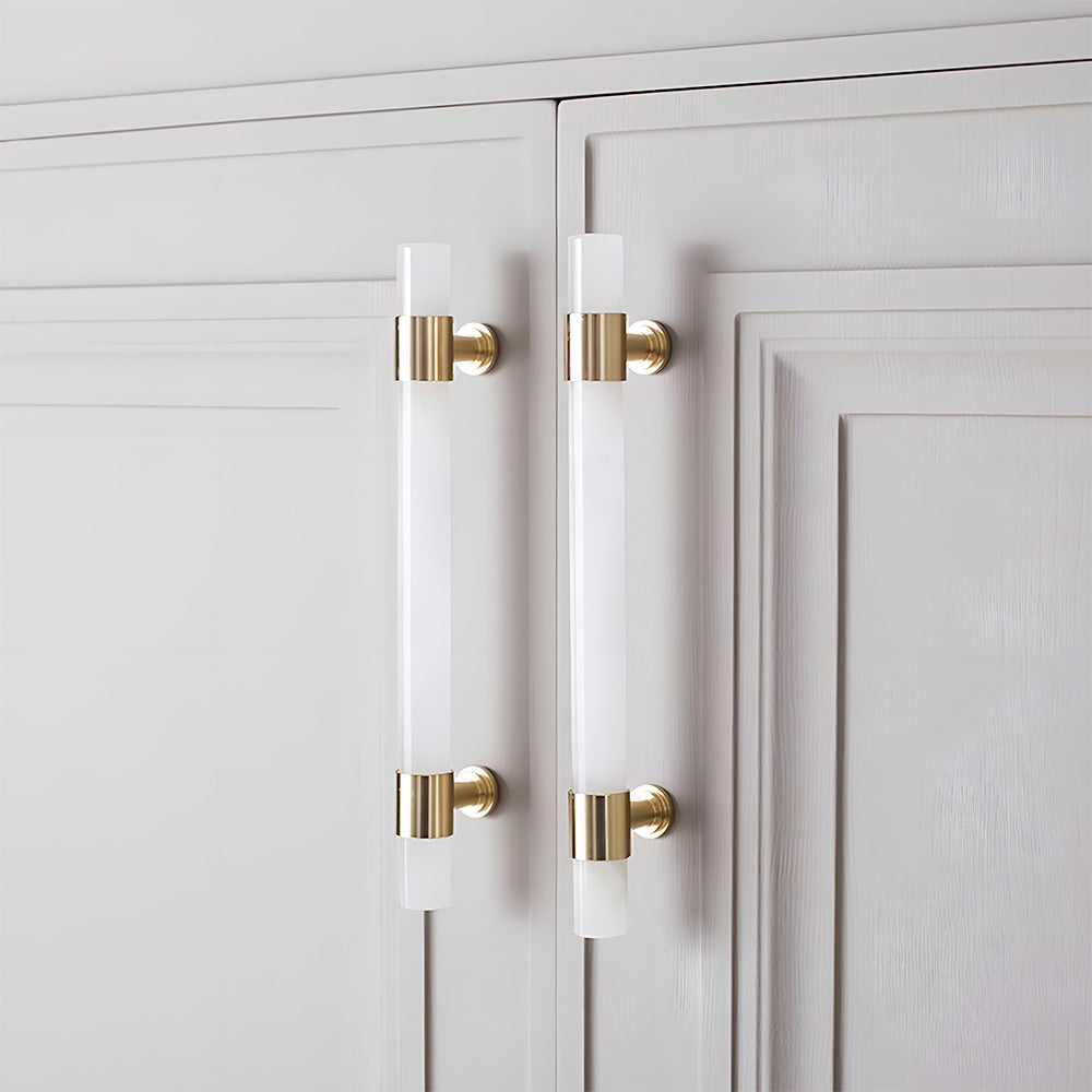 French Crystal Marble Brass Cabinet Drawer Handle
