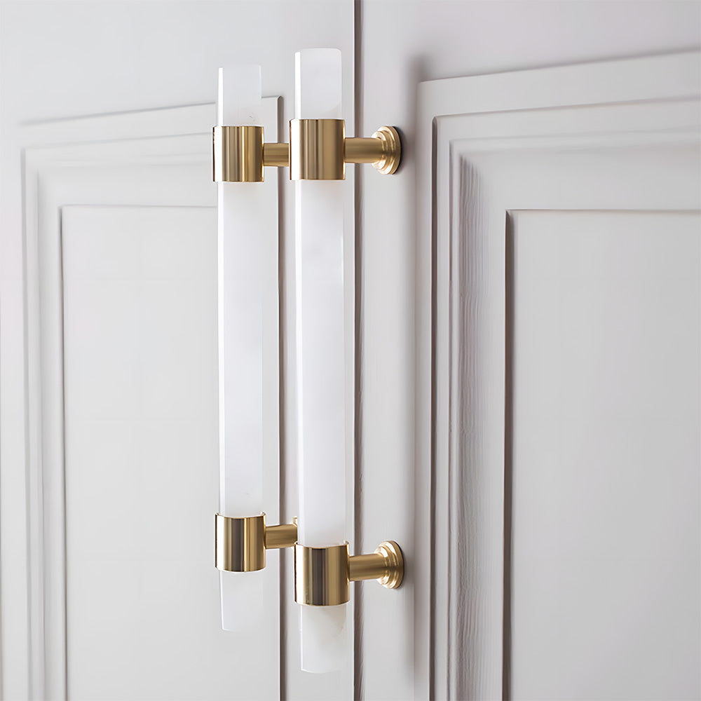 French Crystal Marble Brass Cabinet Drawer Handle