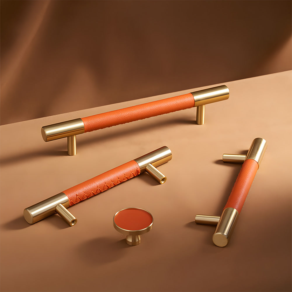 Luxury Solid Brass Leather Wrapped Cabinet Pulls & Knobs
