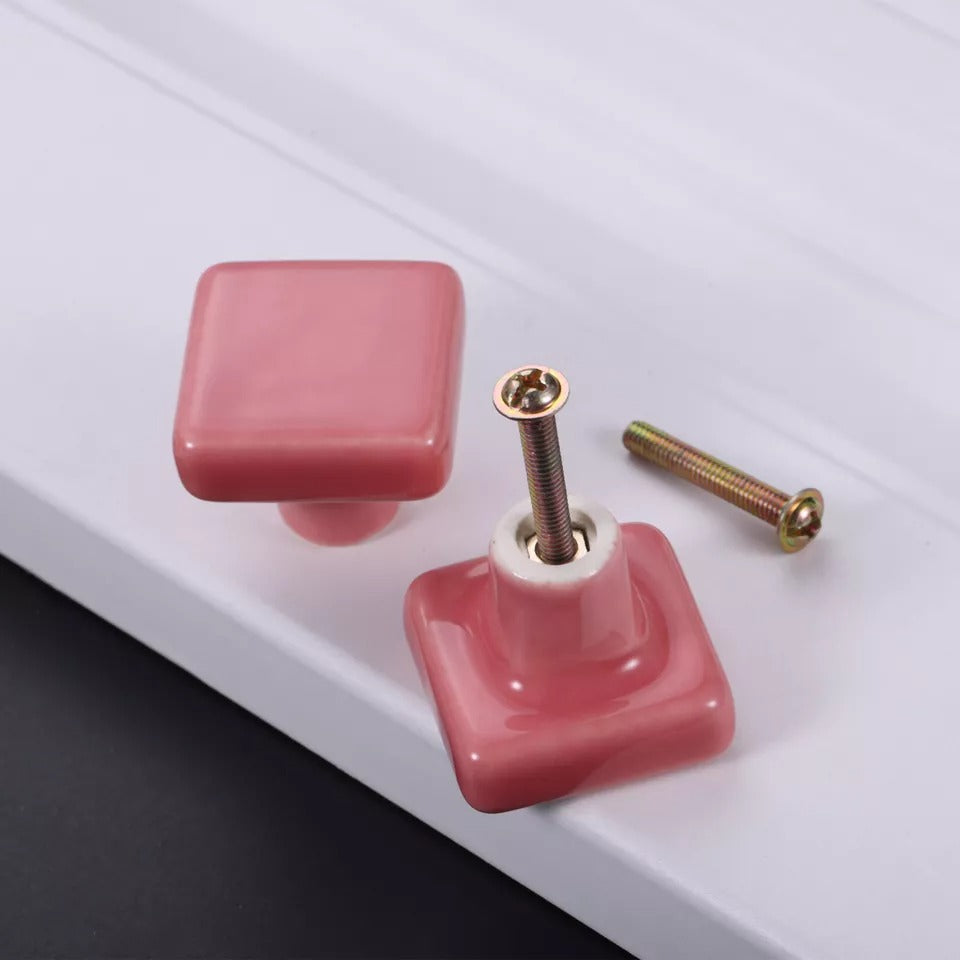 Colored Ceramic Square Single-Hole Cabinet Drawer Knobs