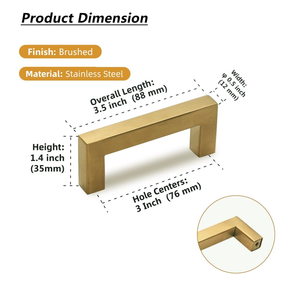 Brushed Brass Kitchen Handles Square Drawer Pulls