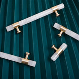 French Crystal Marble Brass Cabinet Drawer Handle