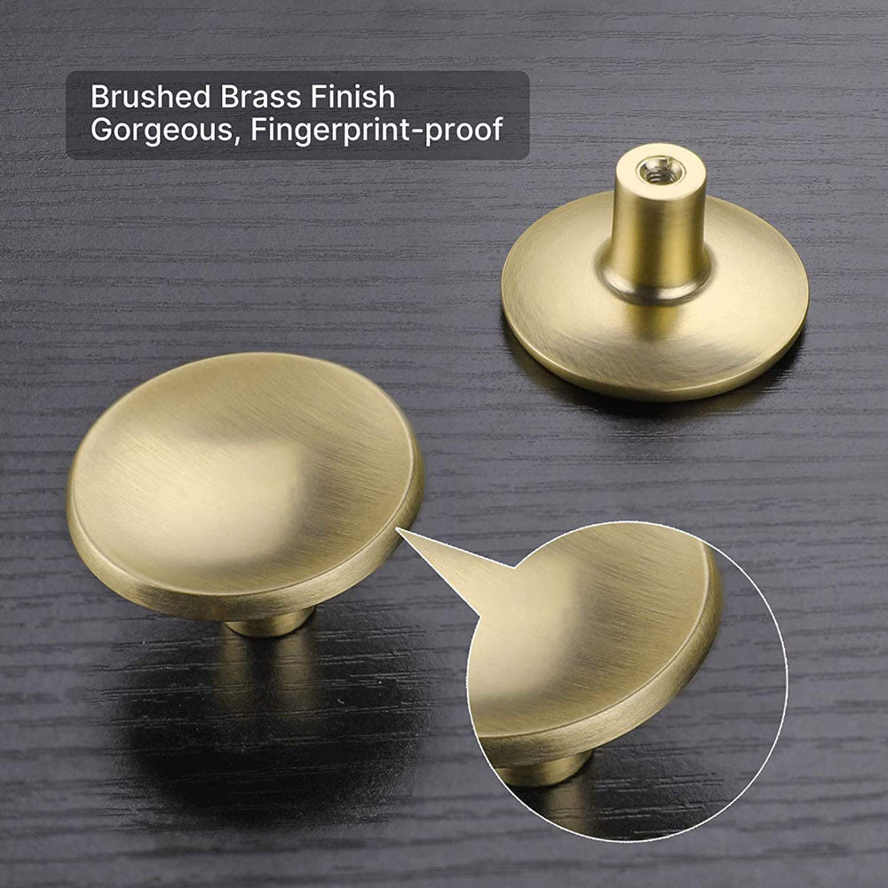 Brushed Brass Round Solid Drawer Knobs for Kitchen