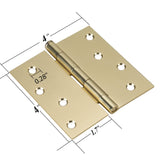 4in Brushed Brass Gold Butt Hinges with Square Corners Door Hinges