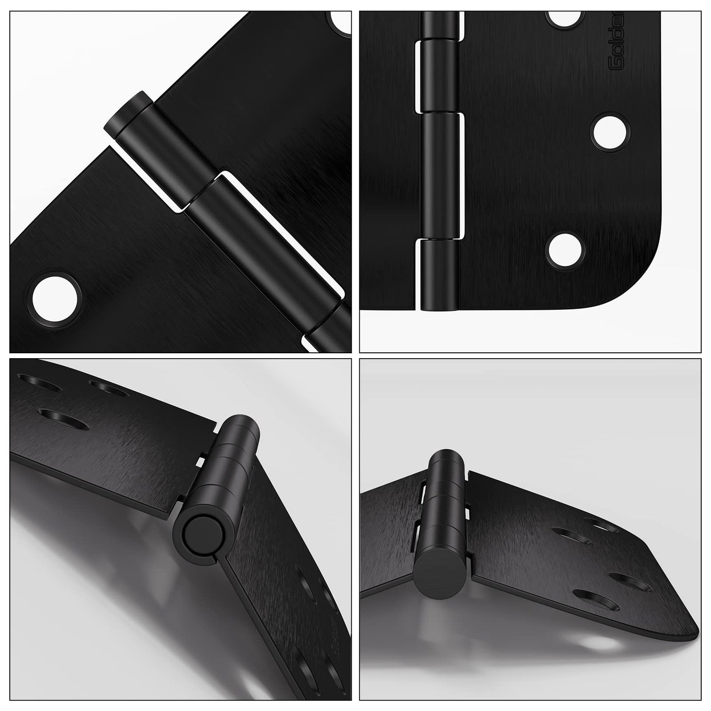 Stainless Steel 4 Inch Matte Black with 5/8" Radius Corners Door Hinges