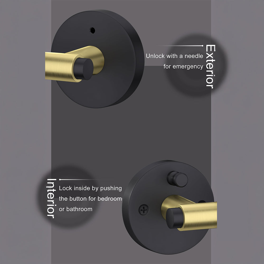 Black and Gold Interior Door Lever Handle for Bedroom Bathroom
