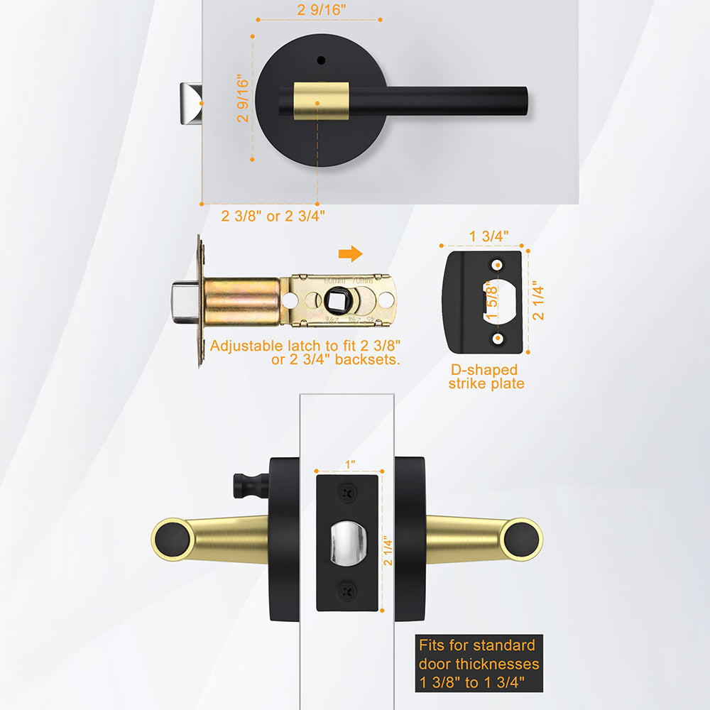 Black and Gold Interior Door Lever Handle for Bedroom Bathroom