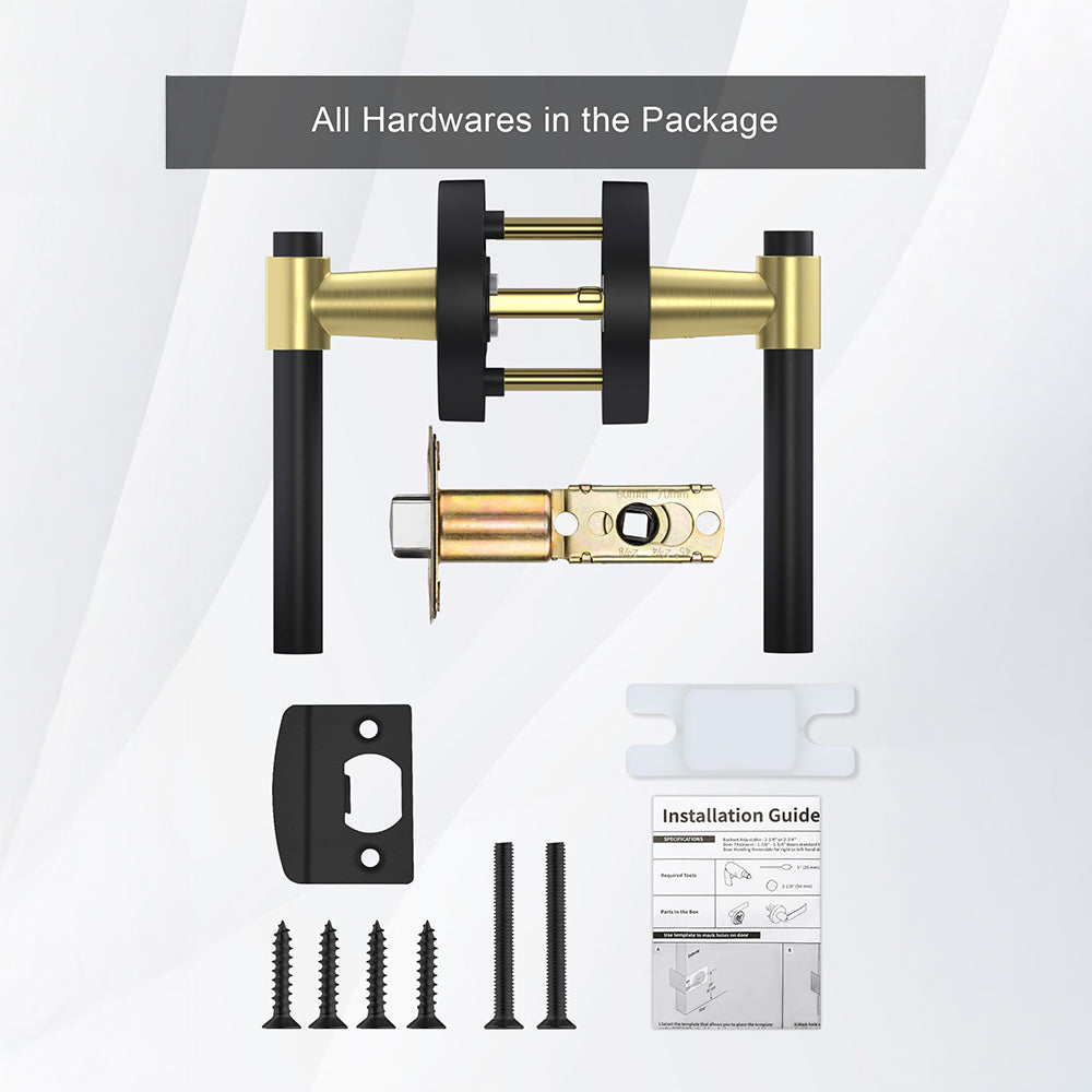 Black and Gold Interior Door Lever Handle for Bedroom Bathroom