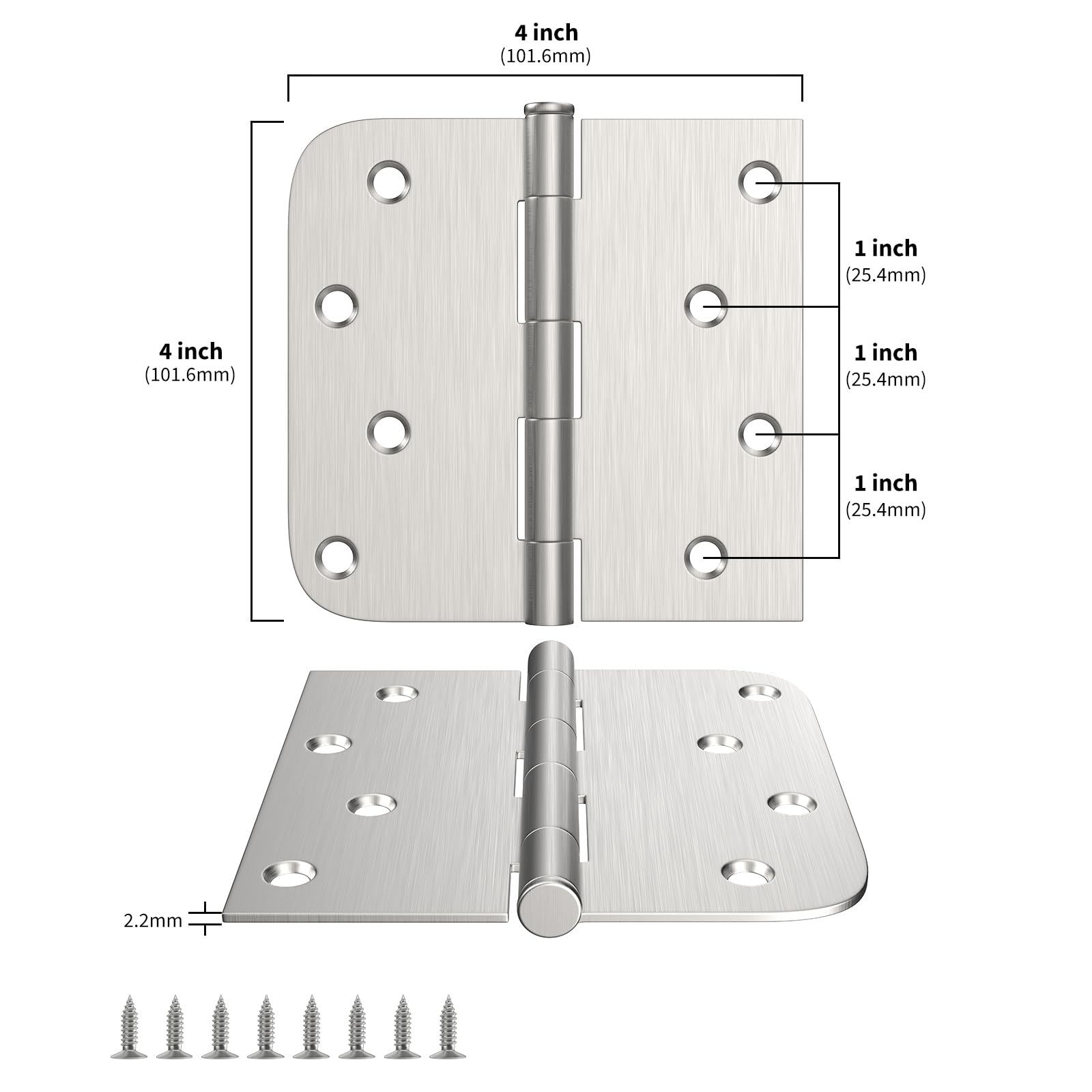 4 inch x 4 inch Brushed Nickel with Square & Round Corners Door Hinges