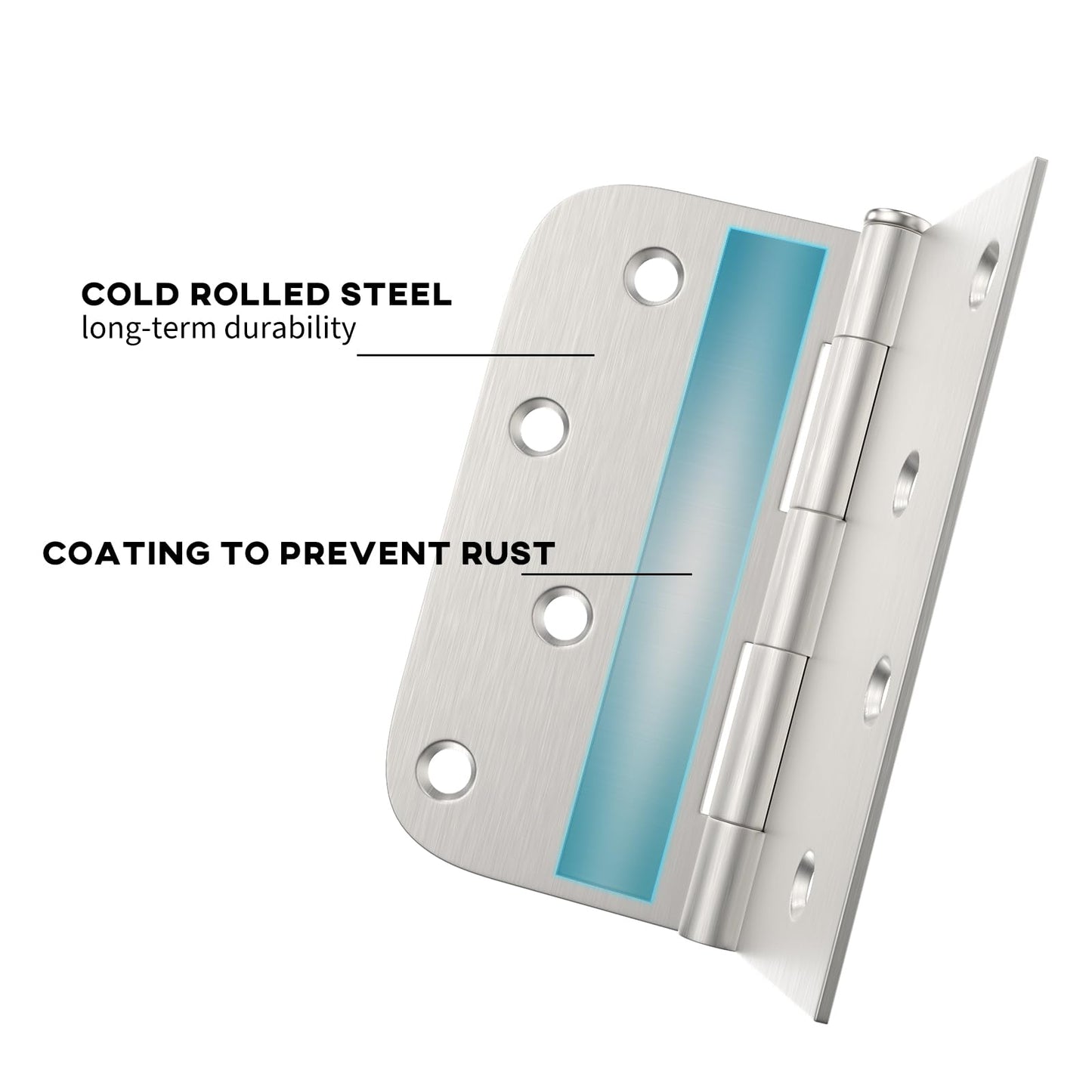 4 inch x 4 inch Brushed Nickel with Square & Round Corners Door Hinges
