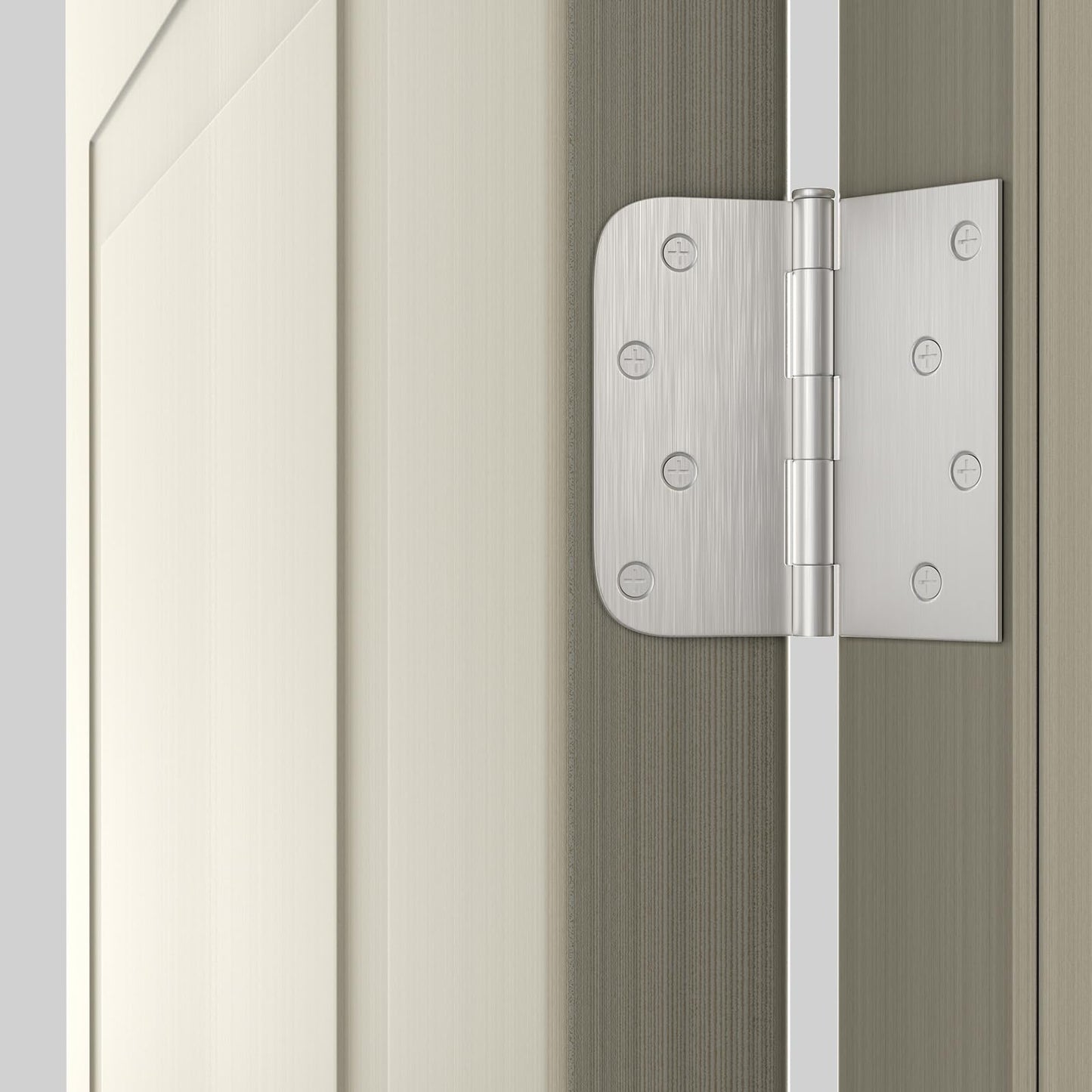 4 inch x 4 inch Brushed Nickel with Square & Round Corners Door Hinges