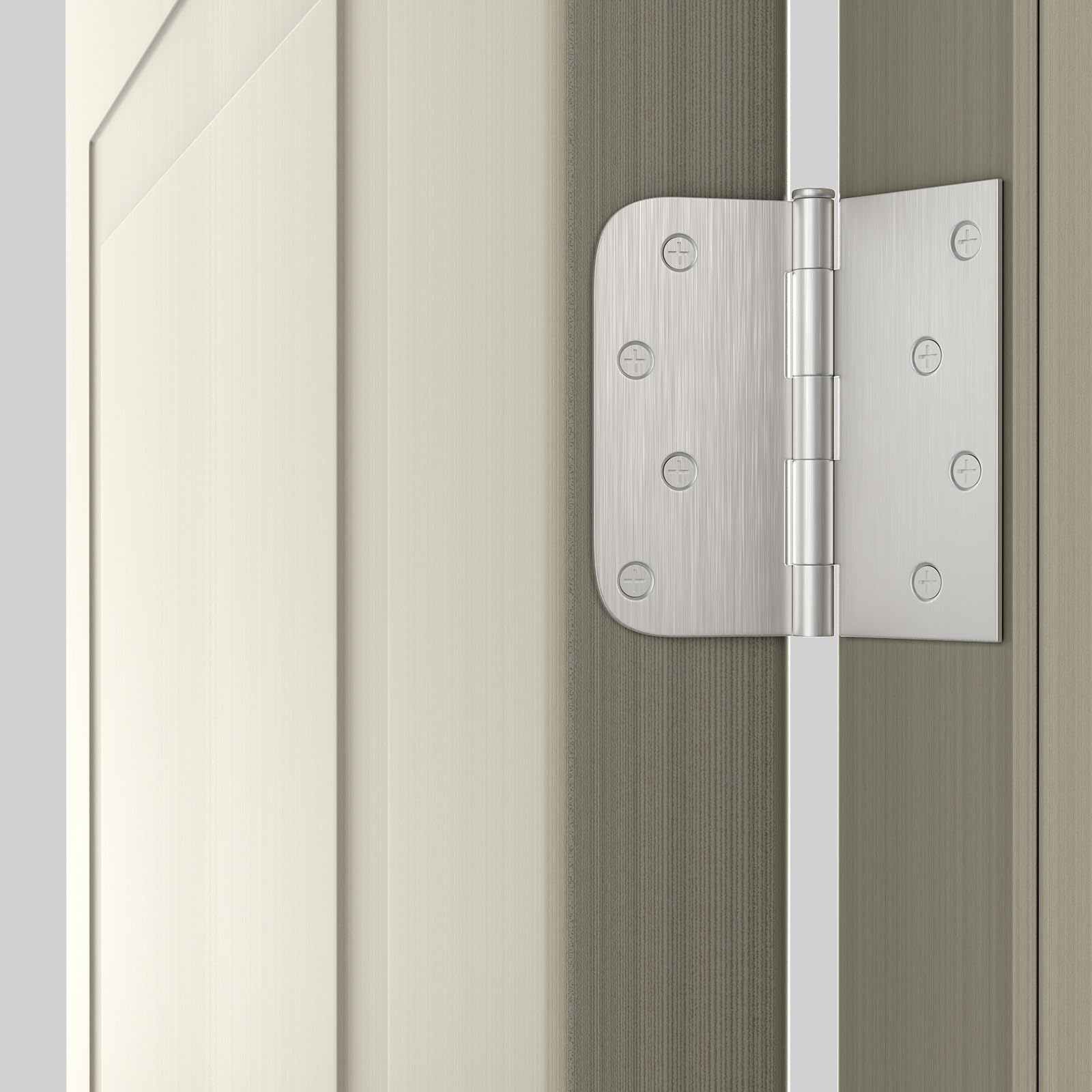 4 inch x 4 inch Brushed Nickel with Square & Round Corners Door Hinges