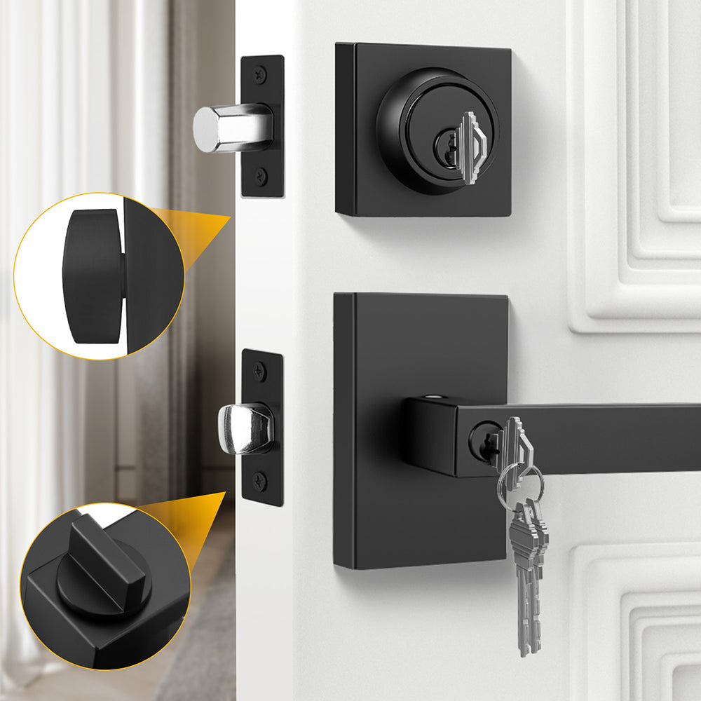 Square Contemporary Entry Door Handleset with Deadbolt