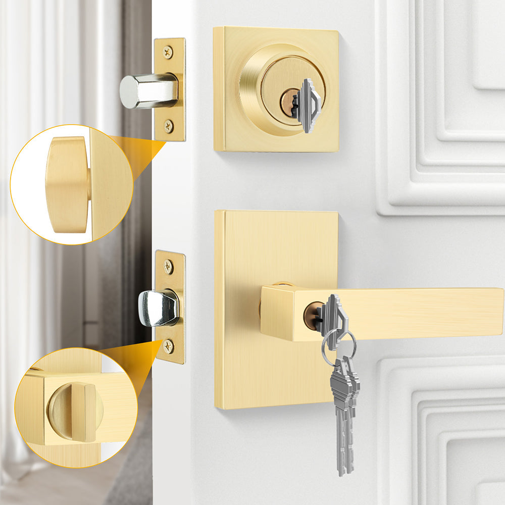 Square Contemporary Entry Door Handleset with Deadbolt