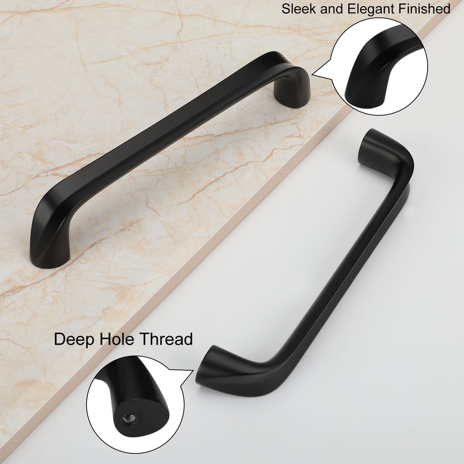 10 Pack Black 5 inch Hole Centers Modern Cabinet Handles