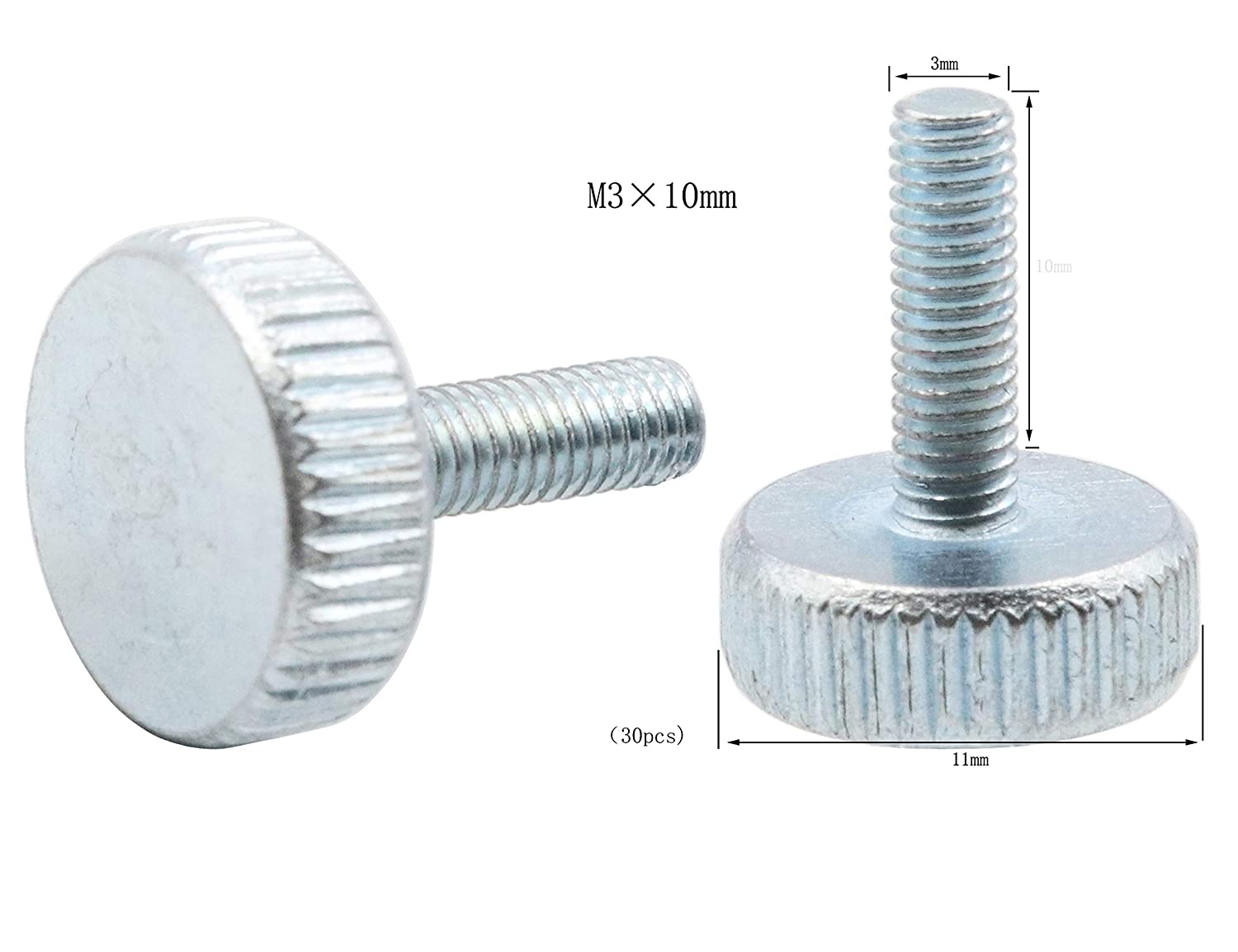 Goldenwarm M3 x 10mm Flat Knurled Head Fully Threaded Thumb Screws（30pec)