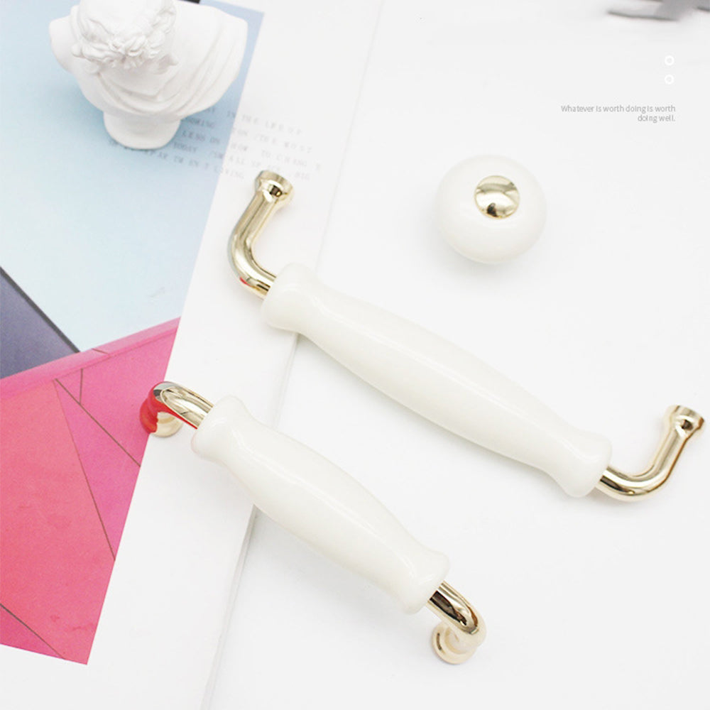 Light Luxury Gold White Creamic Kitchen Door Handles
