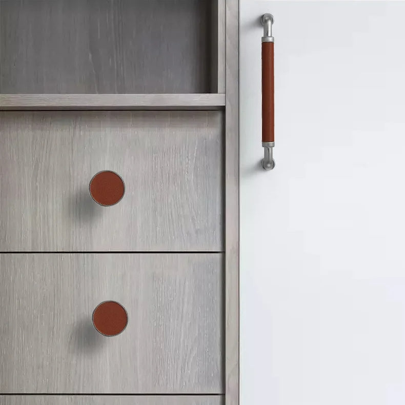 Full Grain Leather Brass Cabinet Wardrobe Pull And Knobs