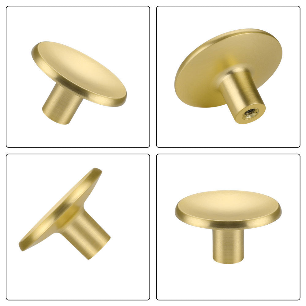Brushed Brass Round Solid Drawer Knobs for Kitchen