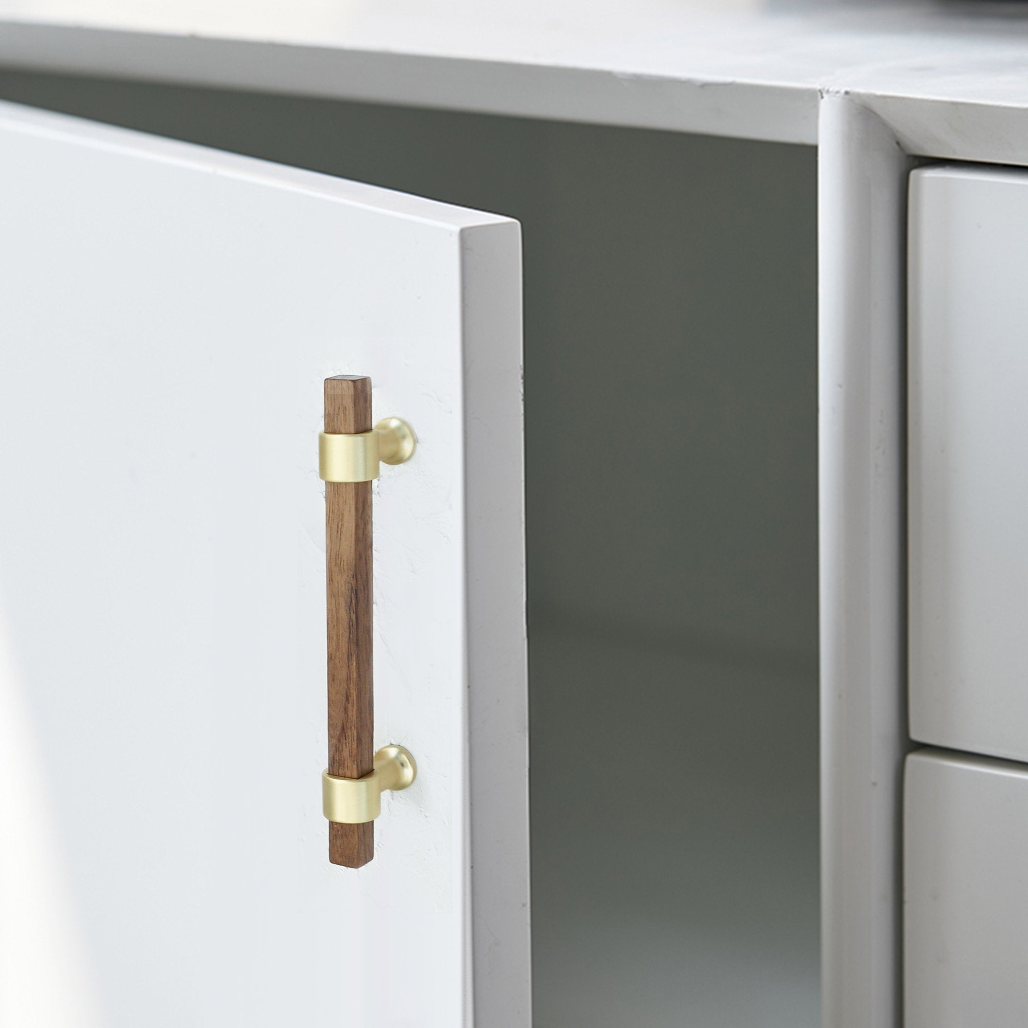 Black Walnut Square Cabinet Handles Beech Wood Drawer Pulls