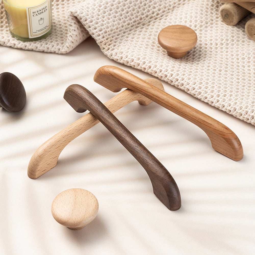 Long Solid Wood Finished Curved Arch Round Cabinet Handle for Kitchen