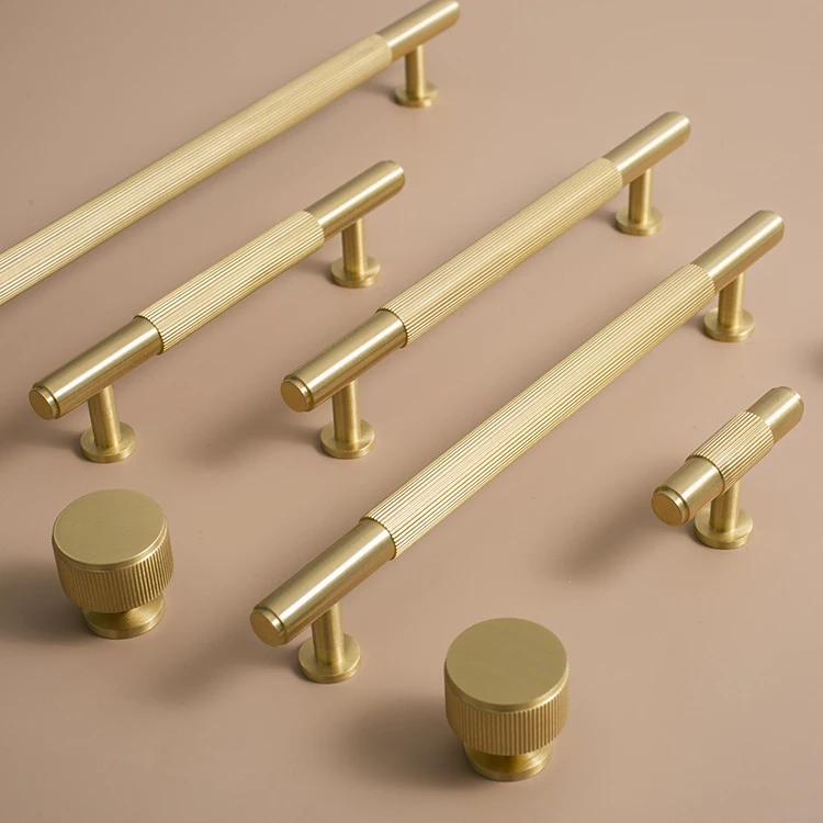 Modern Solid Brass Striped Bar Cabinet and Drawer Pulls