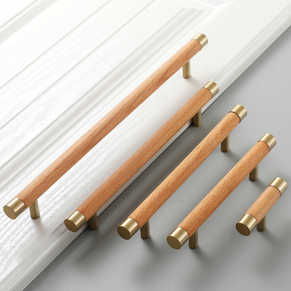 Wooden Brushed Brass Handles for Furniture Cabinet Cupboard Door
