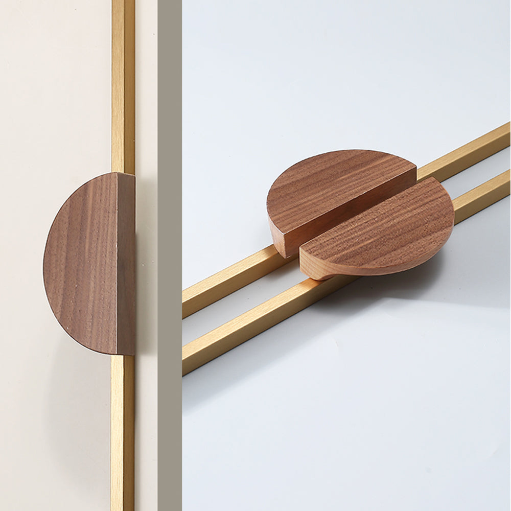 A Pair of Semicircle Wooden Natural Walnut Wardrobe Pulls