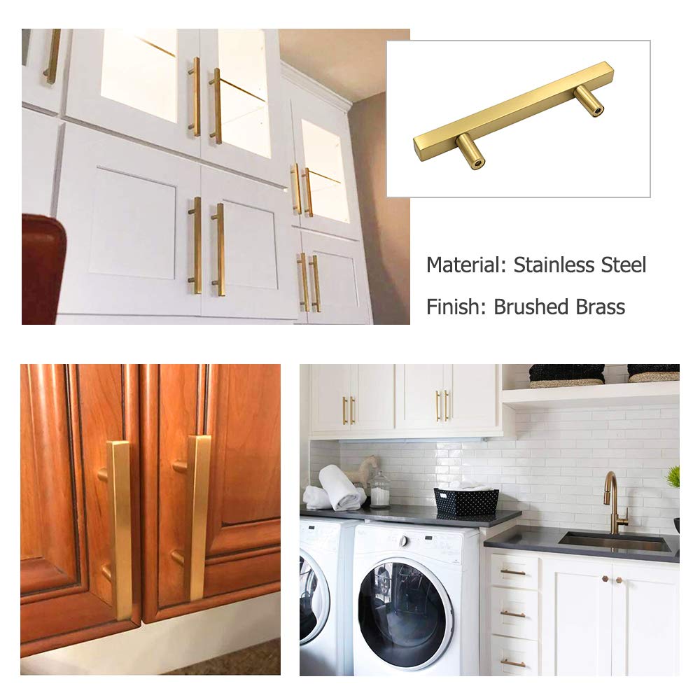 Square Brushed Gold Cabinet Pulls  For Kitchen