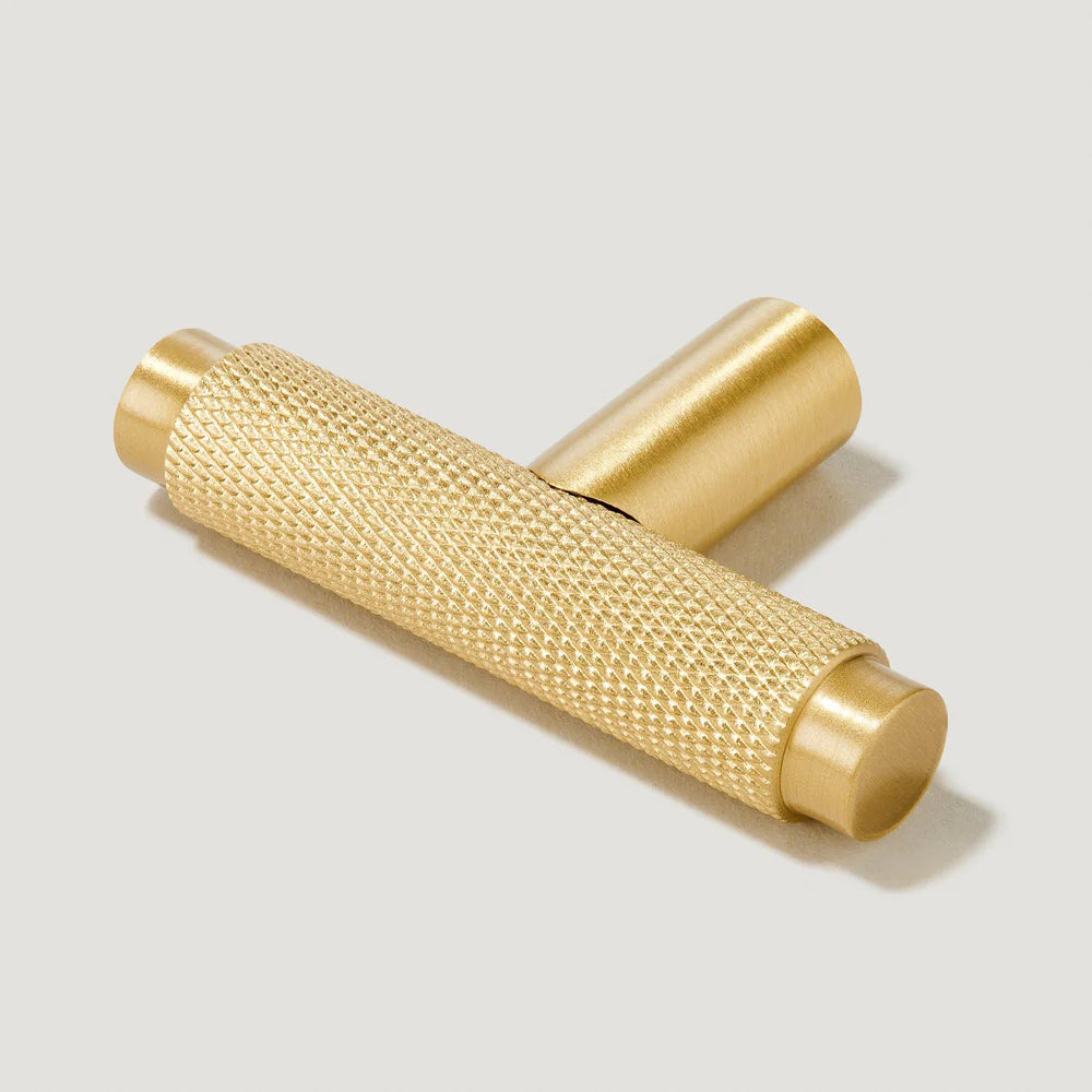 Brass Knurled T-Bar Cabinet Drawer Handles