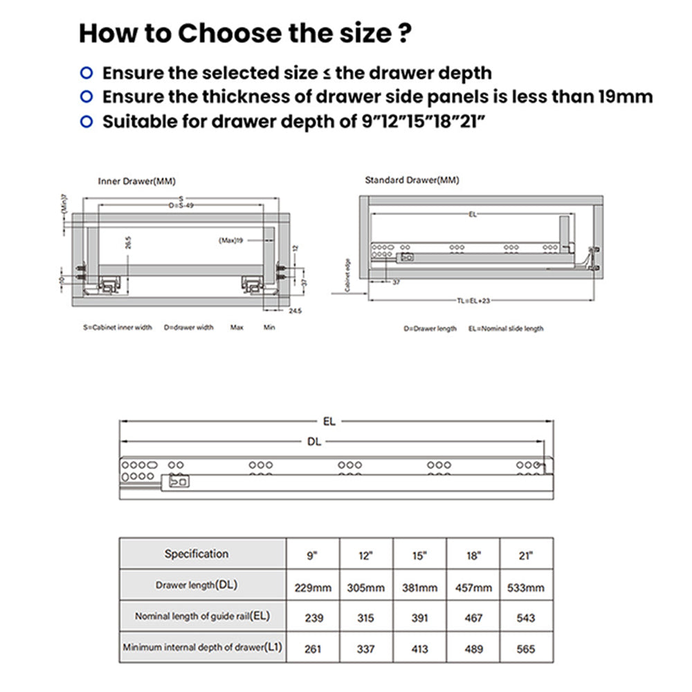 Silver Soft Close Undermount Slides Drawer Slides