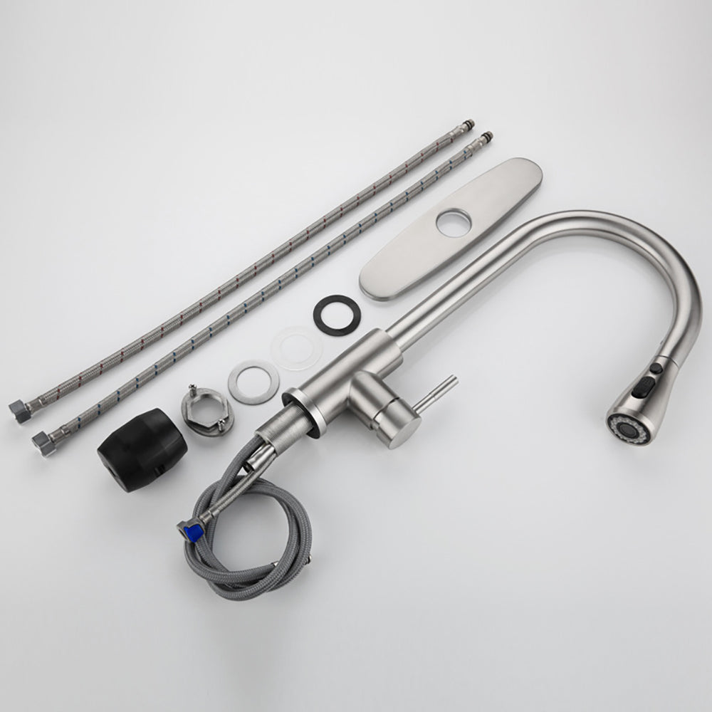 Brushed Nickel Stainless Steel Kitchen Faucet with Pull Down Sprayer