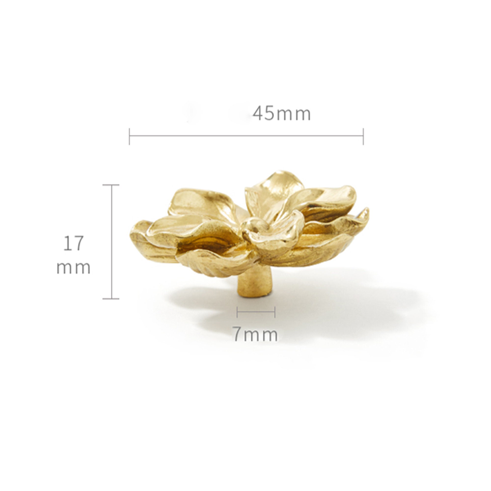 Modern Drawer Knob Brass Flower Knob Gold Decorative Knob for Kitchen