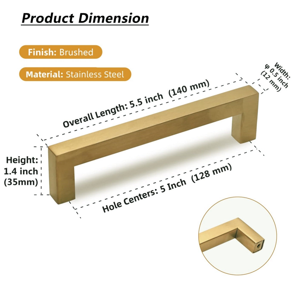 Brushed Brass Kitchen Handles Square Drawer Pulls
