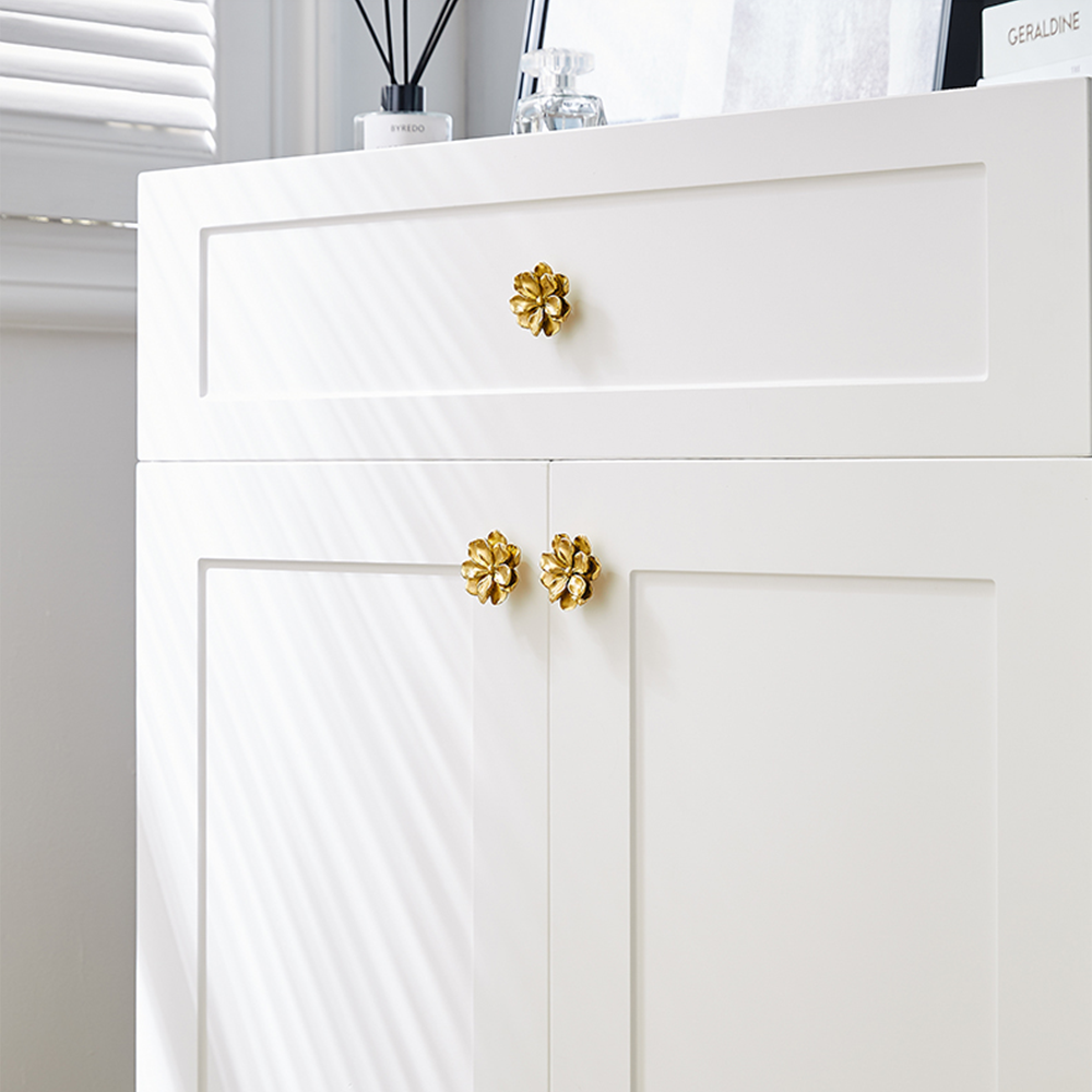 Modern Drawer Knob Brass Flower Knob Gold Decorative Knob for Kitchen