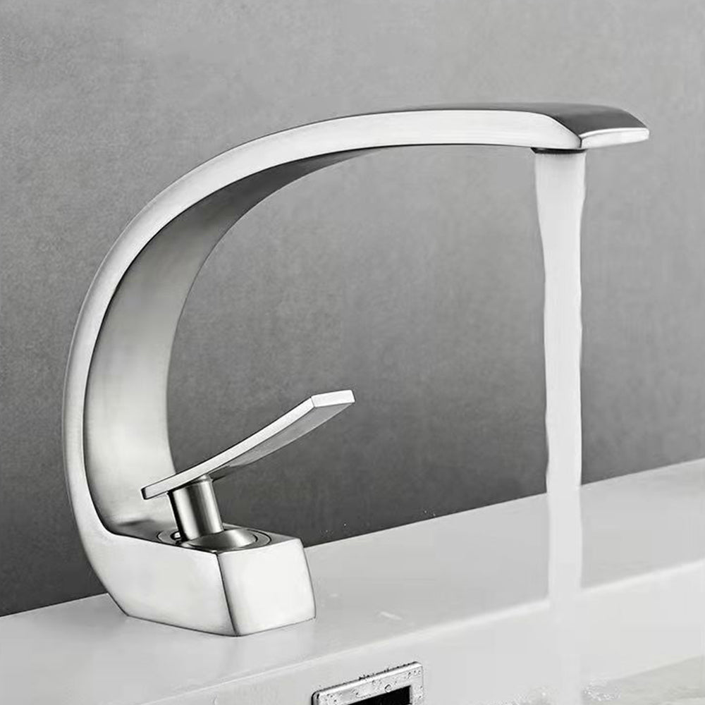 Single Handle Waterfall Arc Bathroom Sink Faucet