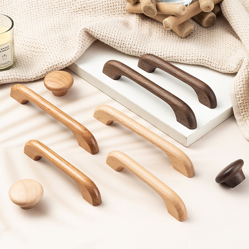Long Solid Wood Finished Curved Arch Round Cabinet Handle for Kitchen