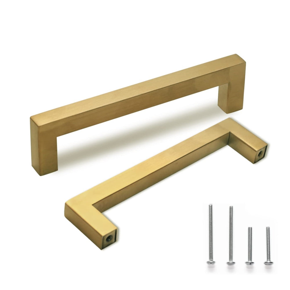 Brushed Brass Kitchen Handles Square Drawer Pulls
