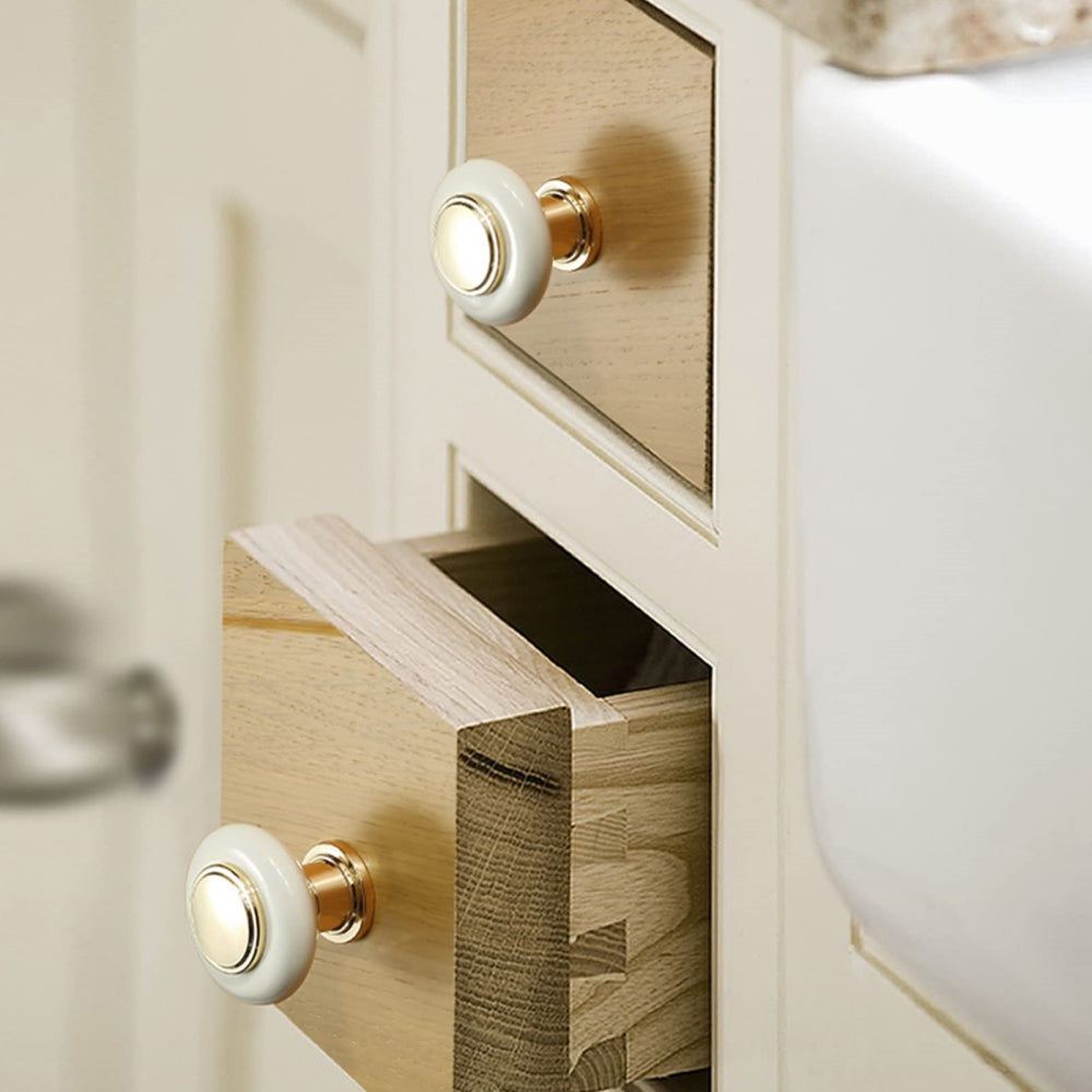 Light Luxury Gold White Creamic Kitchen Door Handles