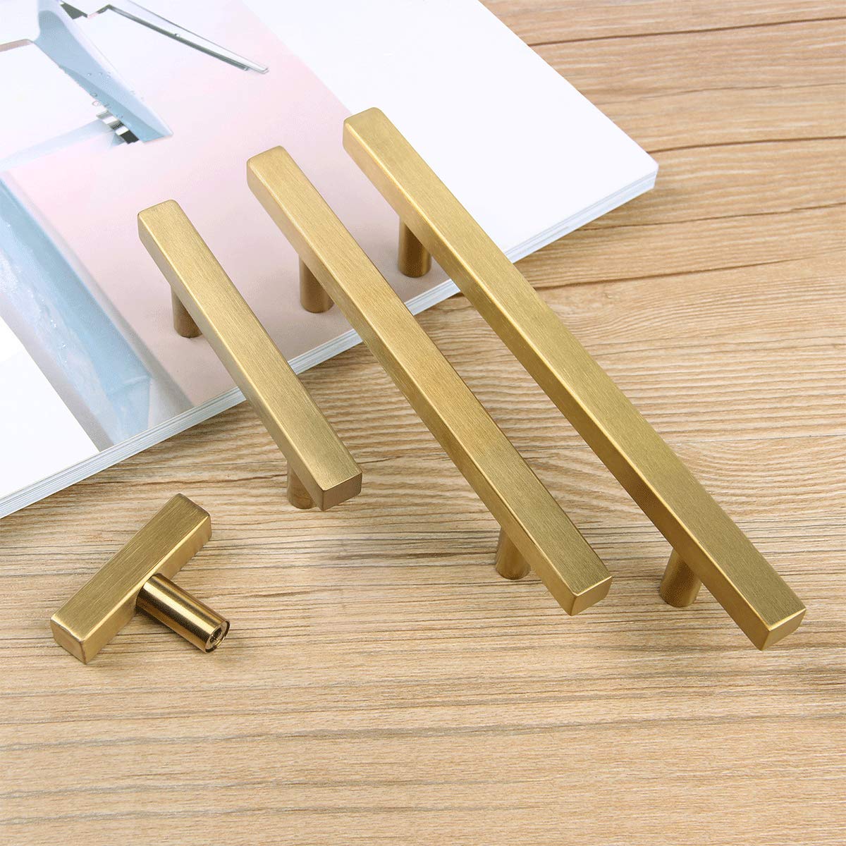 Square Brushed Gold Cabinet Pulls  For Kitchen